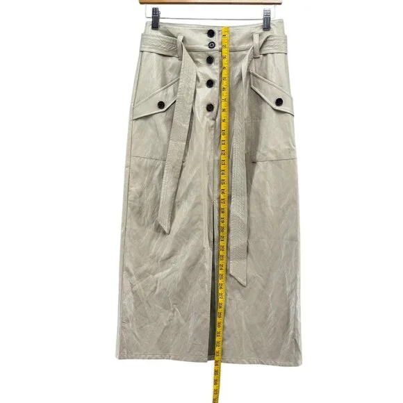 Rails Edem Midi Skirt Womens Dune Biege Faux Leather Button Belted Slit Size S